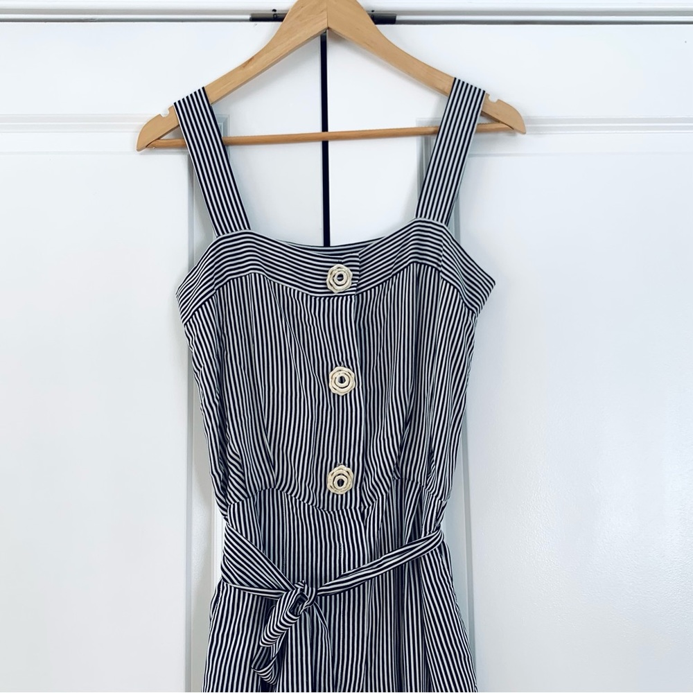 Oscar de la Renta Gray and White Pinstripe Wide-Leg Jumpsuit - Picture 3 of 8
